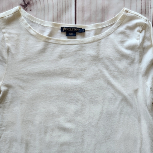 Pendleton Cotton Long Sleeve Shirt Cream Ivory | Women's Size L - Picture 3 of 9